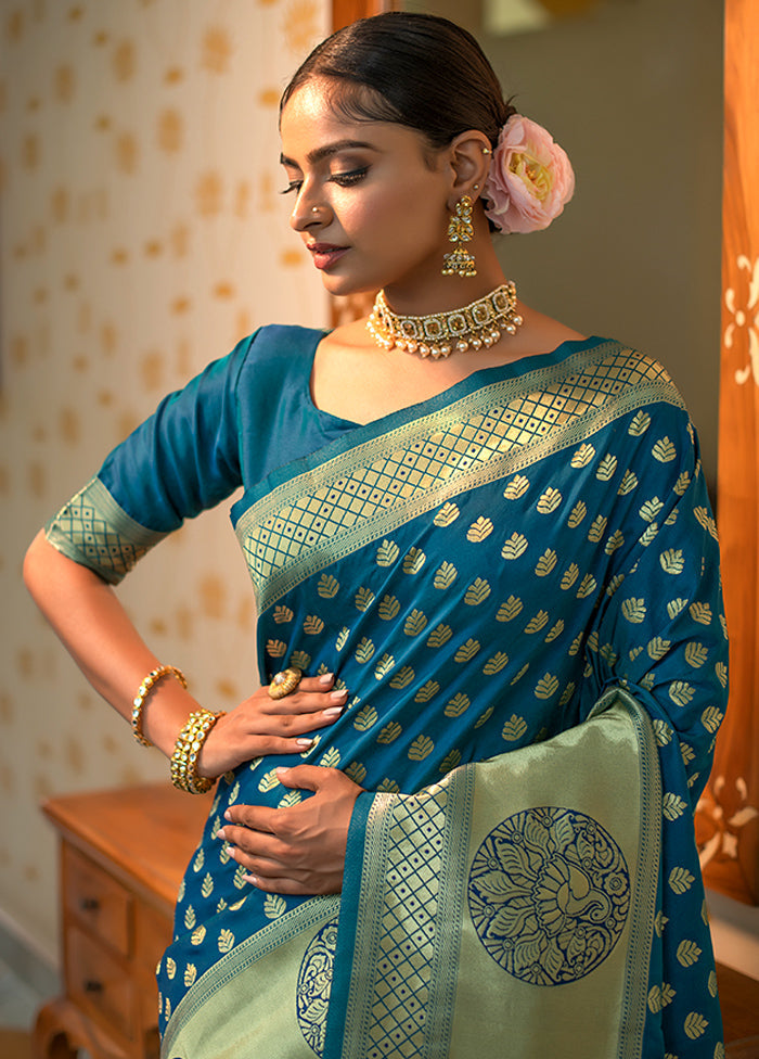 Ocean Blue Spun Silk Saree With Blouse Piece - Indian Silk House Agencies