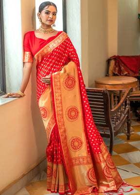 Red Spun Silk Saree With Blouse Piece - Indian Silk House Agencies