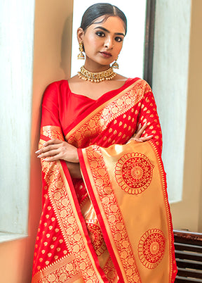 Red Spun Silk Saree With Blouse Piece - Indian Silk House Agencies