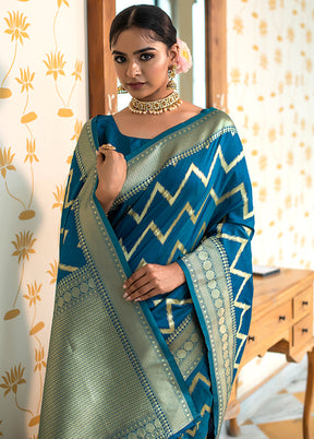 Ocean Blue Spun Silk Saree With Blouse Piece - Indian Silk House Agencies