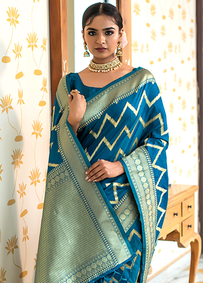 Ocean Blue Spun Silk Saree With Blouse Piece - Indian Silk House Agencies