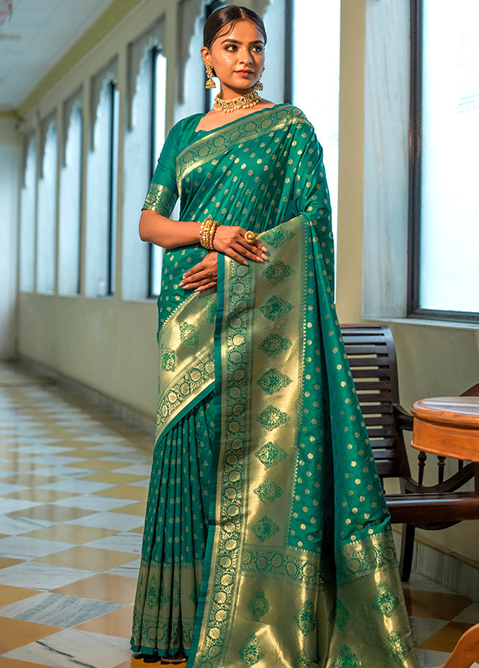 Rama Green Spun Silk Saree With Blouse Piece - Indian Silk House Agencies