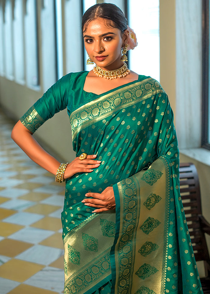 Rama Green Spun Silk Saree With Blouse Piece - Indian Silk House Agencies