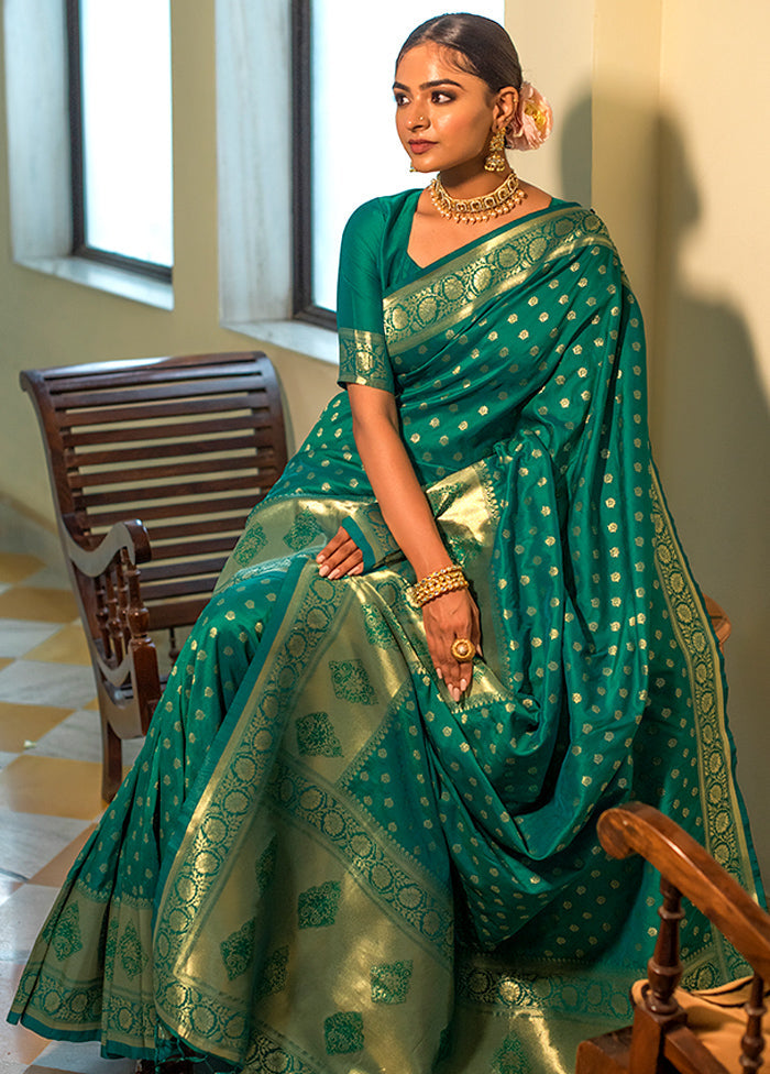 Rama Green Spun Silk Saree With Blouse Piece - Indian Silk House Agencies