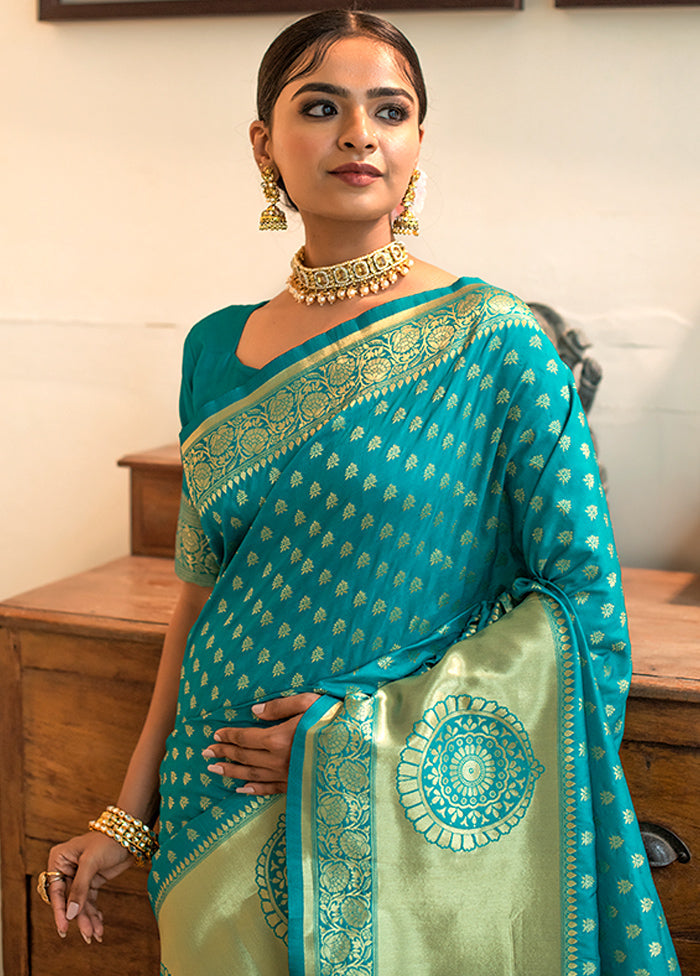 Rama Green Spun Silk Saree With Blouse Piece - Indian Silk House Agencies