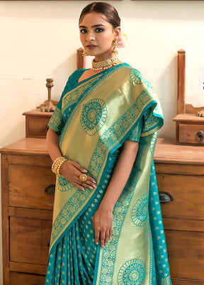 Rama Green Spun Silk Saree With Blouse Piece - Indian Silk House Agencies