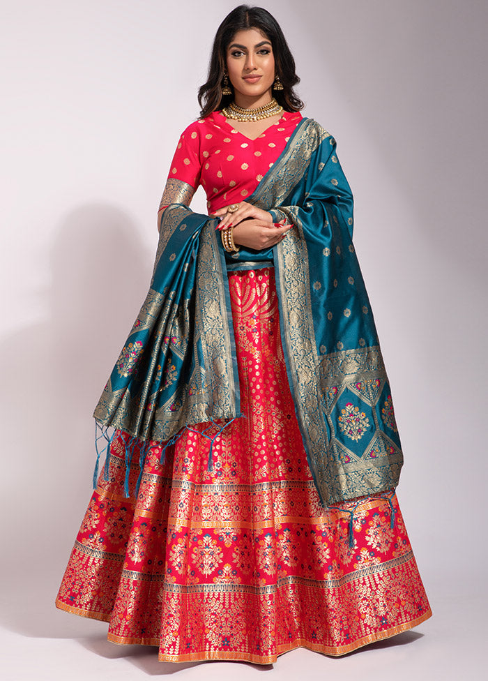 Pink Semi Stitched Lehenga Choli Set With Dupatta - Indian Silk House Agencies