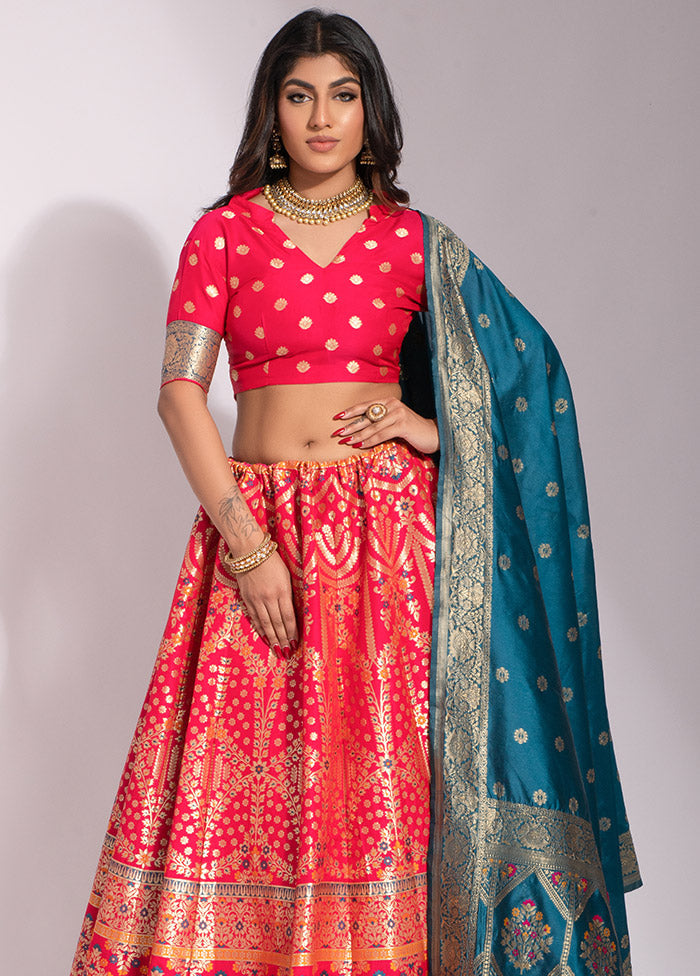 Pink Semi Stitched Lehenga Choli Set With Dupatta - Indian Silk House Agencies