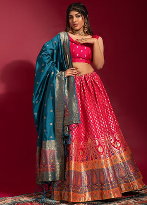 Pink Semi Stitched Silk Lehenga Choli Set With Dupatta - Indian Silk House Agencies