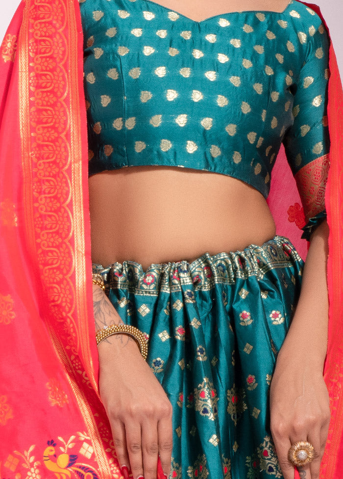 Blue Semi Stitched Silk Lehenga Choli With Dupatta - Indian Silk House Agencies