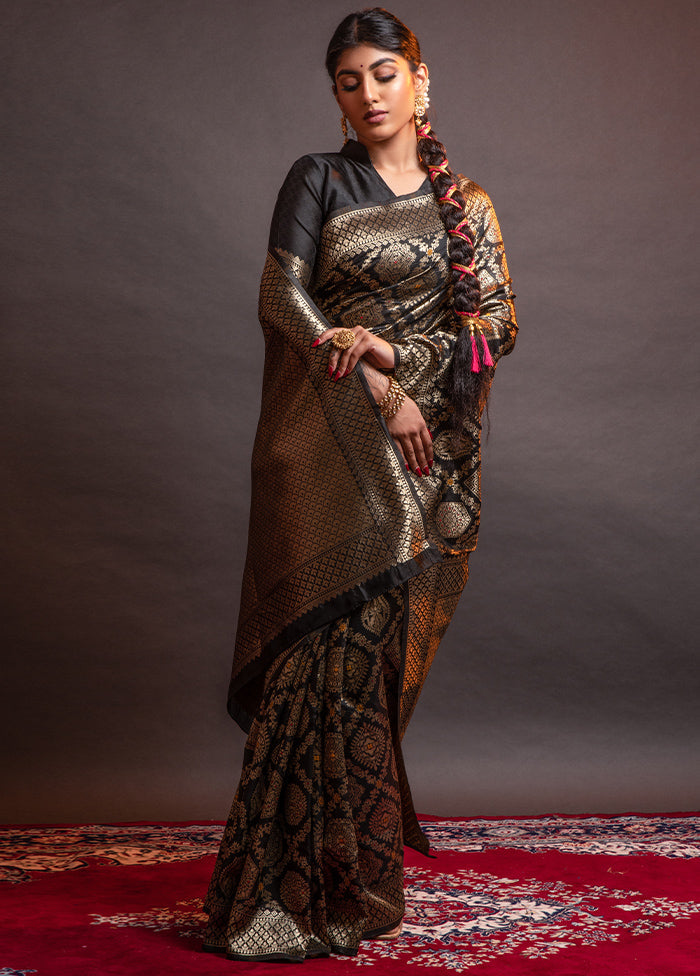 Black Spun Silk Saree With Blouse Piece - Indian Silk House Agencies