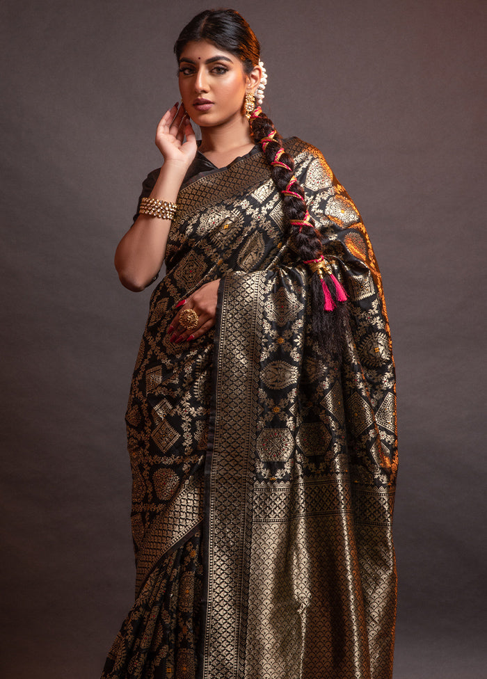 Black Spun Silk Saree With Blouse Piece - Indian Silk House Agencies