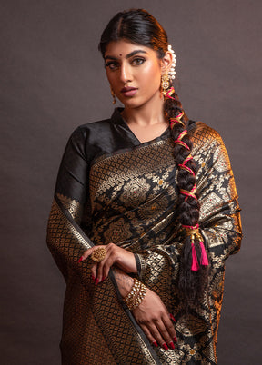 Black Spun Silk Saree With Blouse Piece - Indian Silk House Agencies