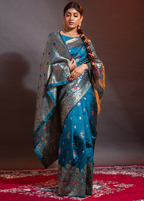 Blue Spun Silk Saree With Blouse Piece - Indian Silk House Agencies