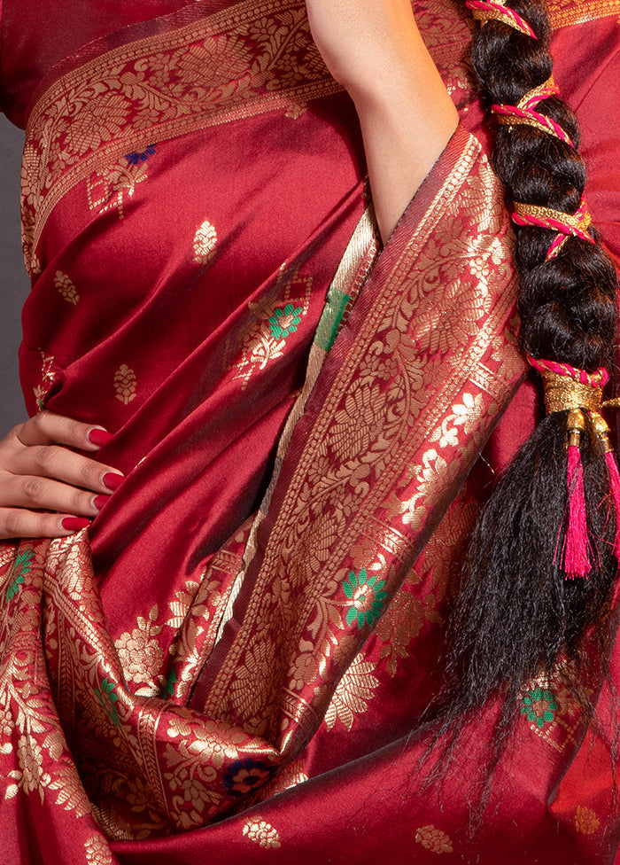 Maroon Spun Silk Saree With Blouse Piece - Indian Silk House Agencies