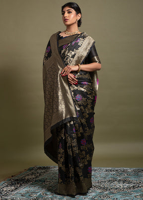 Black Spun Silk Saree With Blouse Piece - Indian Silk House Agencies