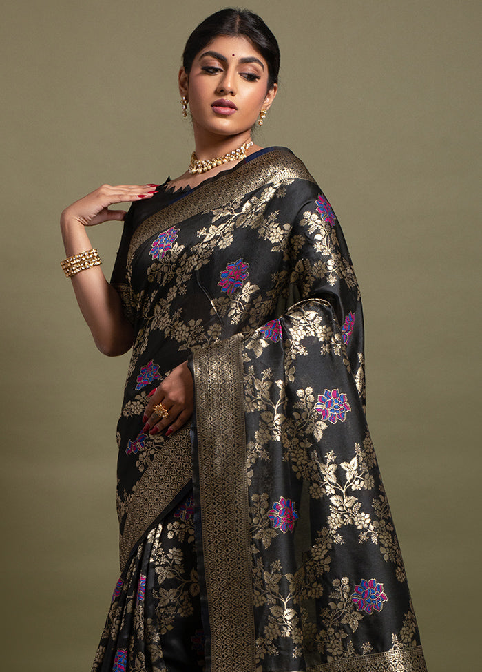 Black Spun Silk Saree With Blouse Piece - Indian Silk House Agencies