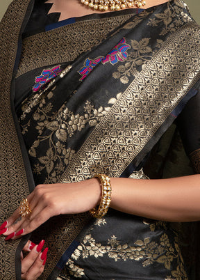 Black Spun Silk Saree With Blouse Piece - Indian Silk House Agencies