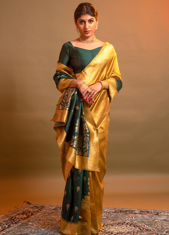 Mustard Spun Silk Saree With Blouse Piece - Indian Silk House Agencies