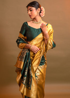 Mustard Spun Silk Saree With Blouse Piece - Indian Silk House Agencies