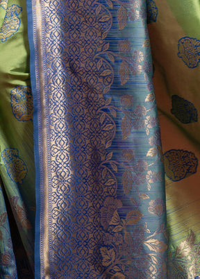 Green Spun Silk Saree With Blouse Piece - Indian Silk House Agencies