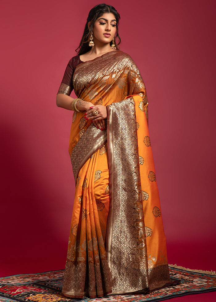 Orange Spun Silk Saree With Blouse Piece - Indian Silk House Agencies