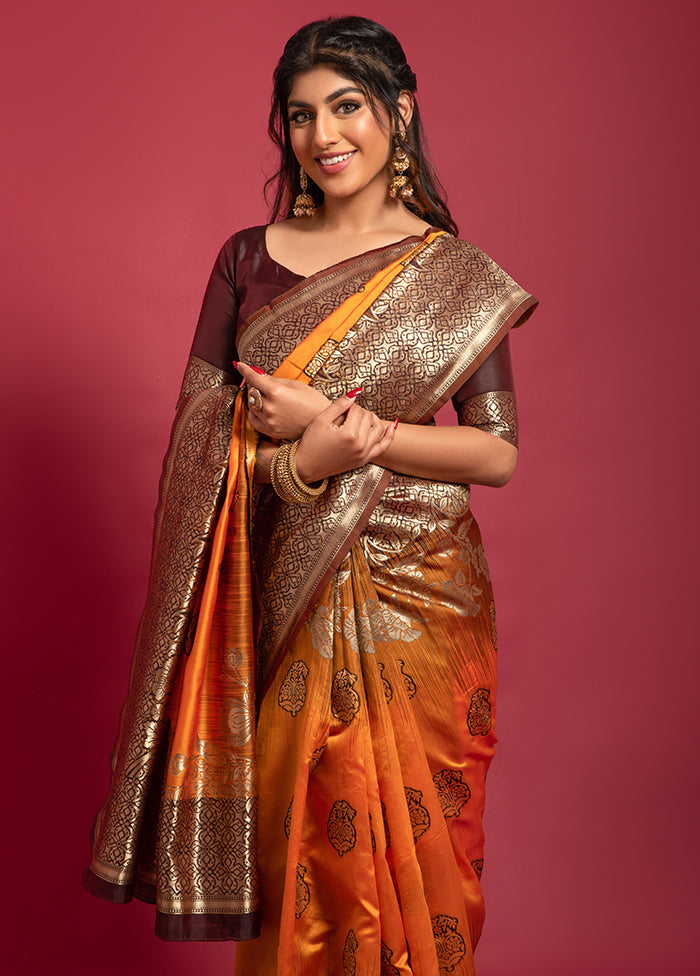 Orange Spun Silk Saree With Blouse Piece - Indian Silk House Agencies