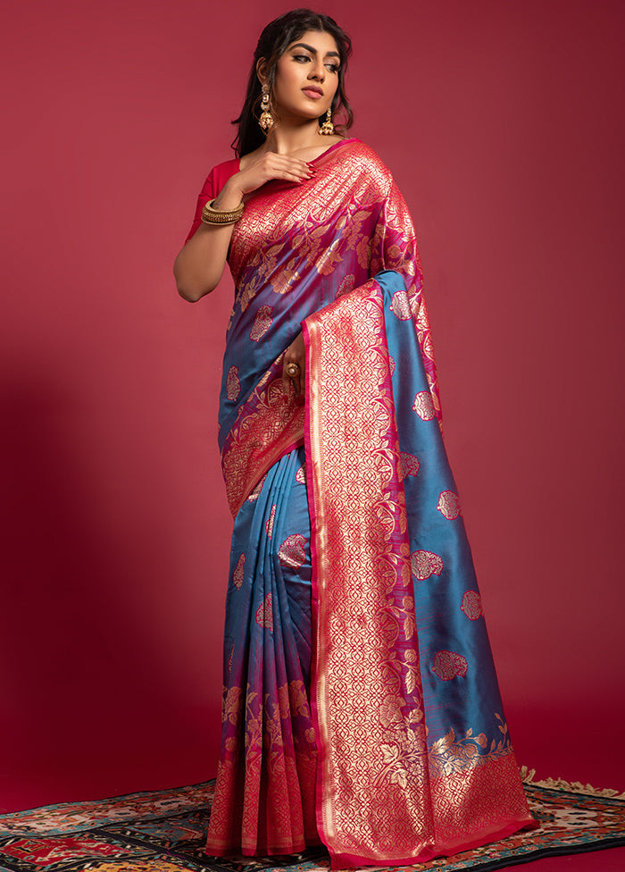 Blue Spun Silk Saree With Blouse Piece - Indian Silk House Agencies