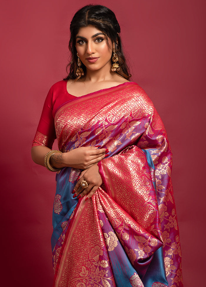 Blue Spun Silk Saree With Blouse Piece - Indian Silk House Agencies