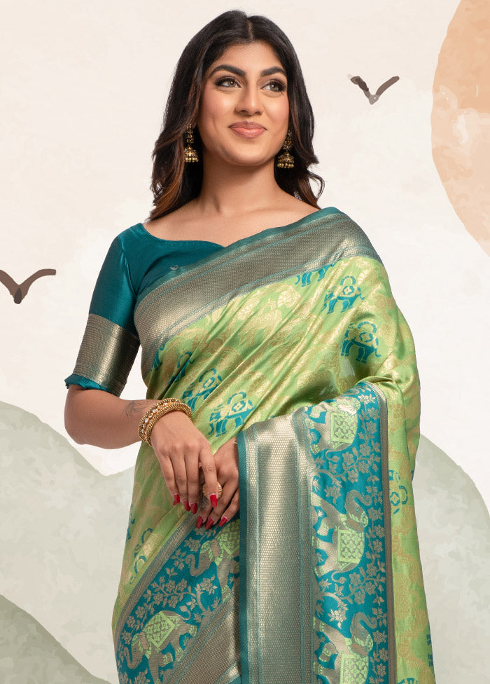 Pista Green Spun Silk Saree With Blouse Piece - Indian Silk House Agencies