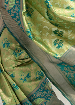 Pista Green Spun Silk Saree With Blouse Piece - Indian Silk House Agencies