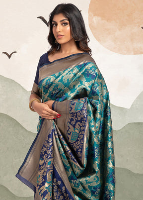 Teal Spun Silk Saree With Blouse Piece - Indian Silk House Agencies