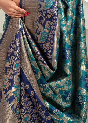 Teal Spun Silk Saree With Blouse Piece - Indian Silk House Agencies