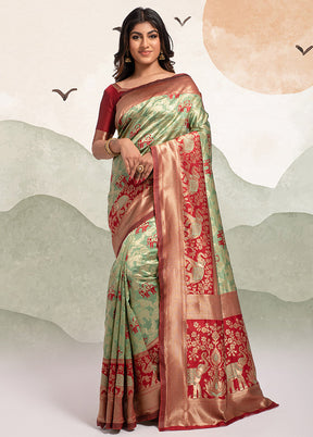 Light Green Spun Silk Saree With Blouse Piece - Indian Silk House Agencies