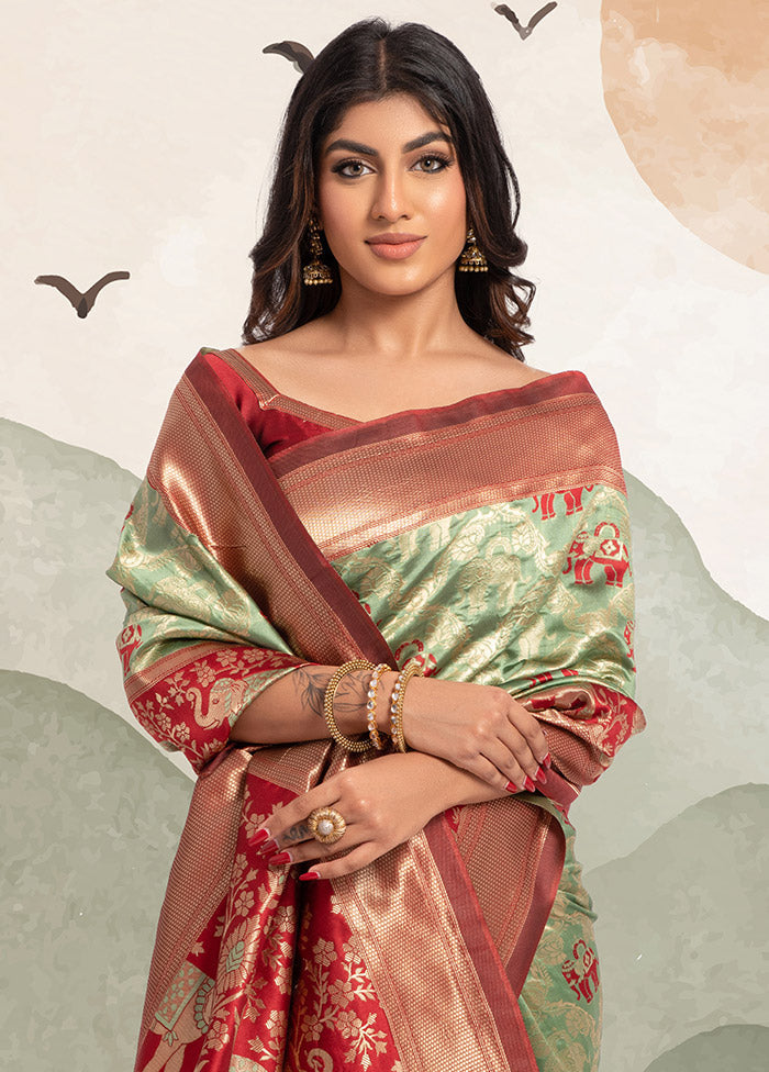 Light Green Spun Silk Saree With Blouse Piece - Indian Silk House Agencies