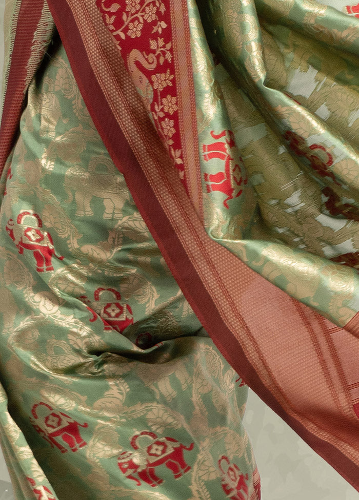 Light Green Spun Silk Saree With Blouse Piece - Indian Silk House Agencies