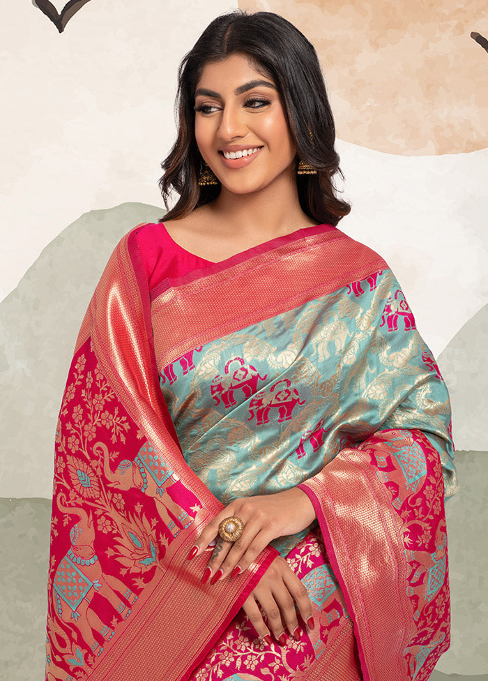 Sky Blue Spun Silk Saree With Blouse Piece - Indian Silk House Agencies