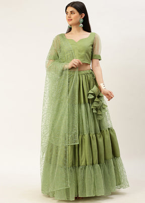 3 Pc Green Silk Readymade Lehenga Set