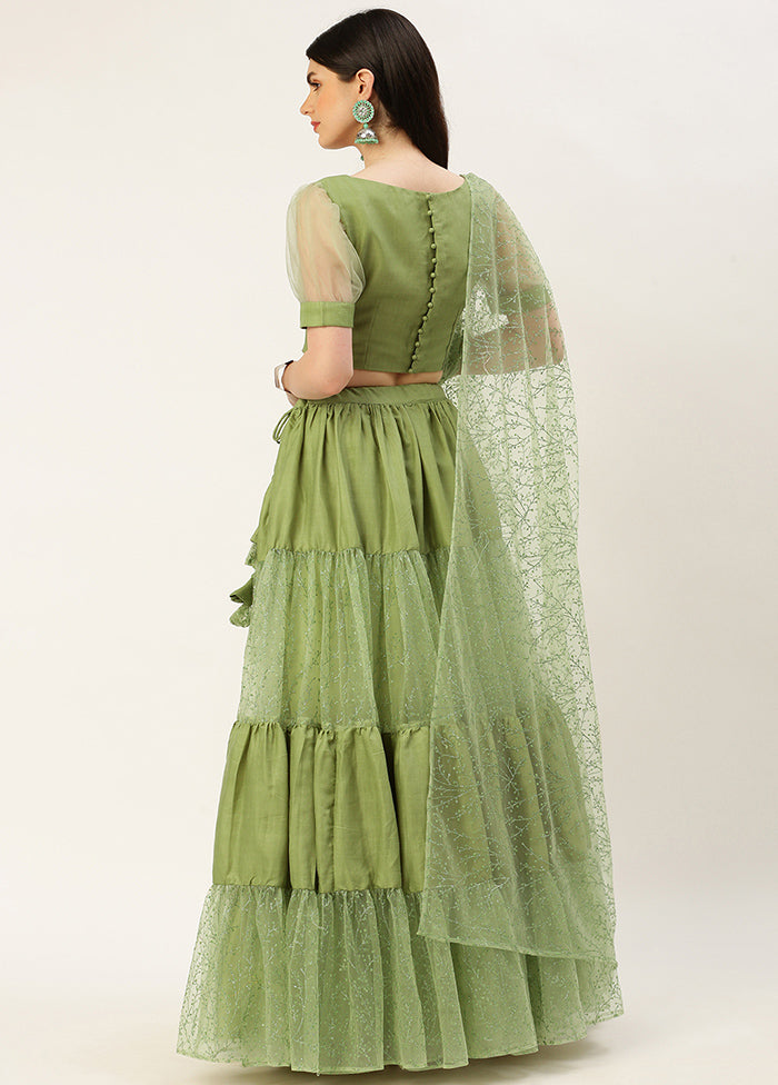 3 Pc Green Silk Readymade Lehenga Set