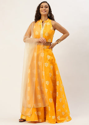 3 Pc Mustard Silk Readymade Lehenga Set