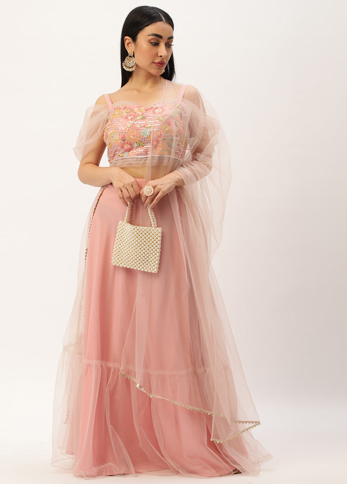 3 Pc Pink Net Readymade Lehenga Set