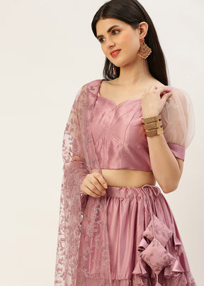 3 Pc Pink Silk Readymade Lehenga Set