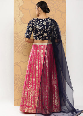 3 Pc Pink Silk Readymade Lehenga Set