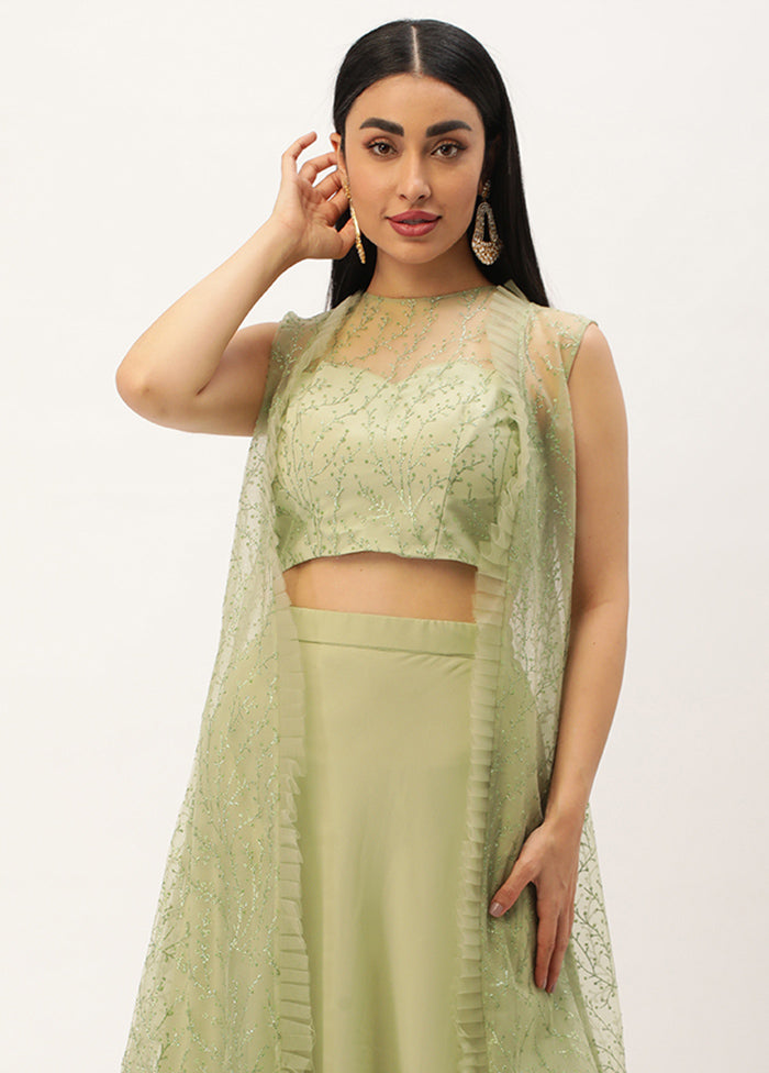 3 Pc Green Georgette Readymade Lehenga Set