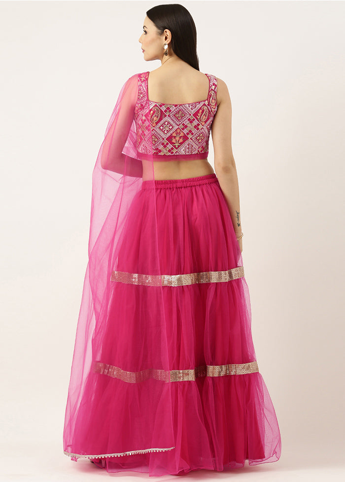 3 Pc Pink Net Readymade Lehenga Set