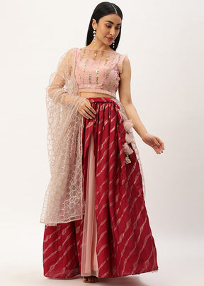 3 Pc Peach Net Readymade Lehenga Set