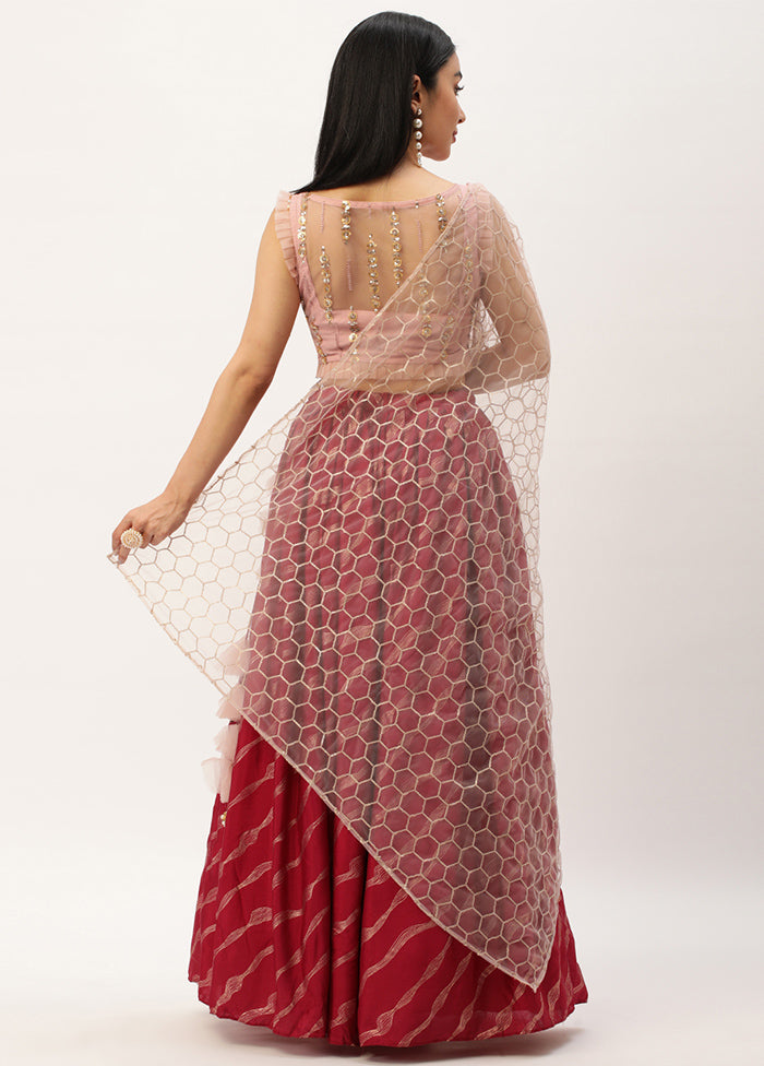 3 Pc Peach Net Readymade Lehenga Set