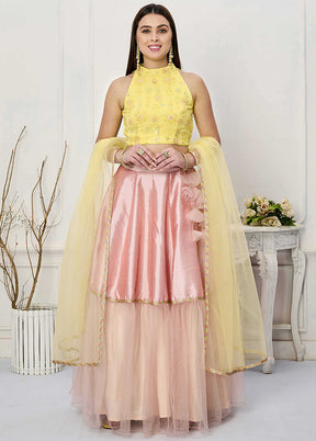 3 Pc Pink Silk Readymade Lehenga Set