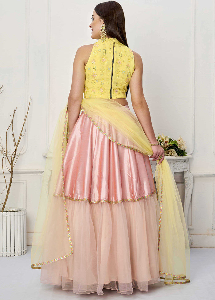 3 Pc Pink Silk Readymade Lehenga Set