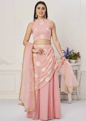 3 Pc Pink Georgette Readymade Lehenga Set